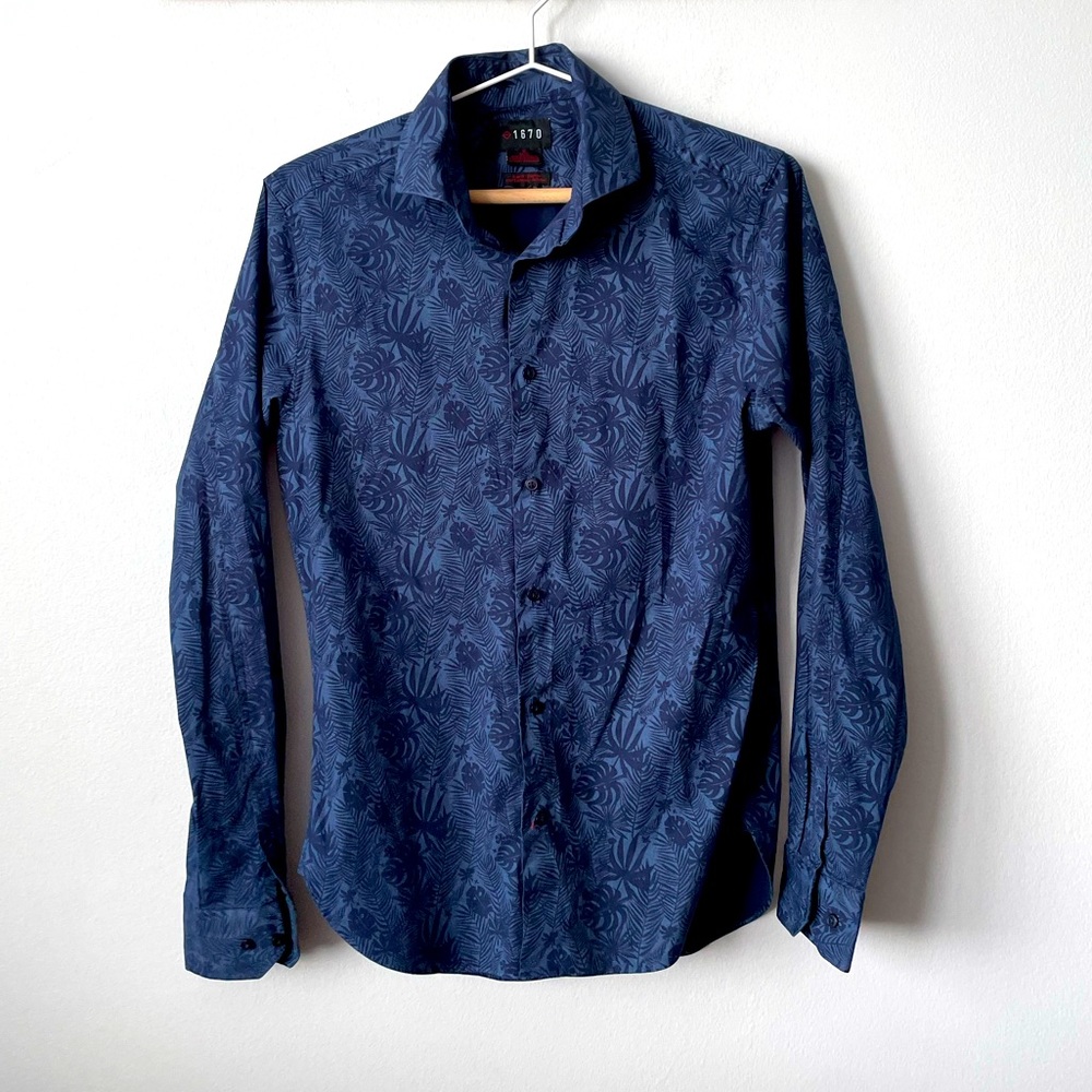1670 Long Sleeve Palm Leaf Printed Dress Shirt Slim Fit Size 15 34/35